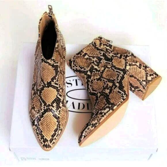 NWT Steve Madden Juliana Snakeskin Embossed Pointed Toe Block Heel Ankle Booties - Picture 9 of 10